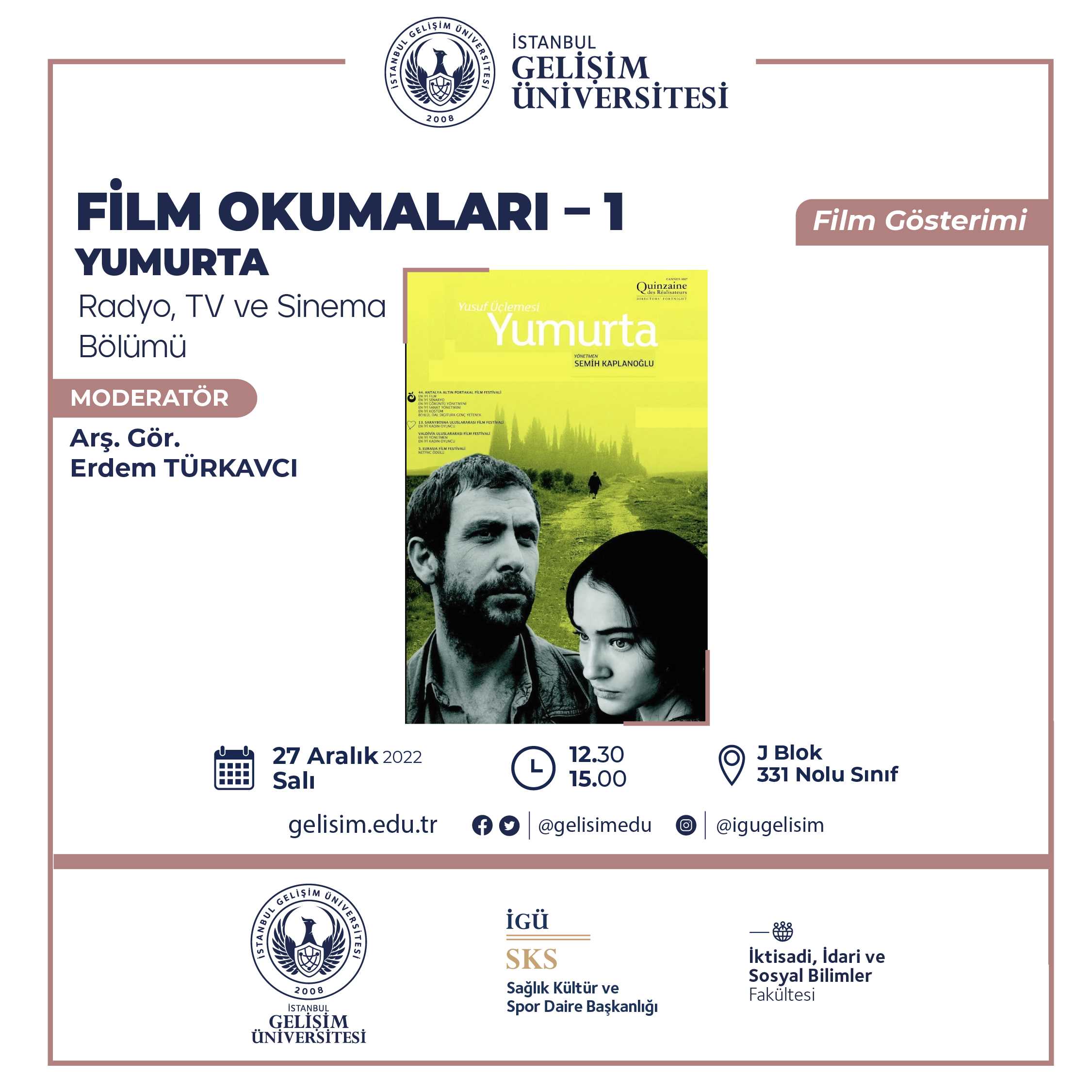 İstanbul Gelişim Üniversitesi sksdb Etkinlik Film Okumaları 1