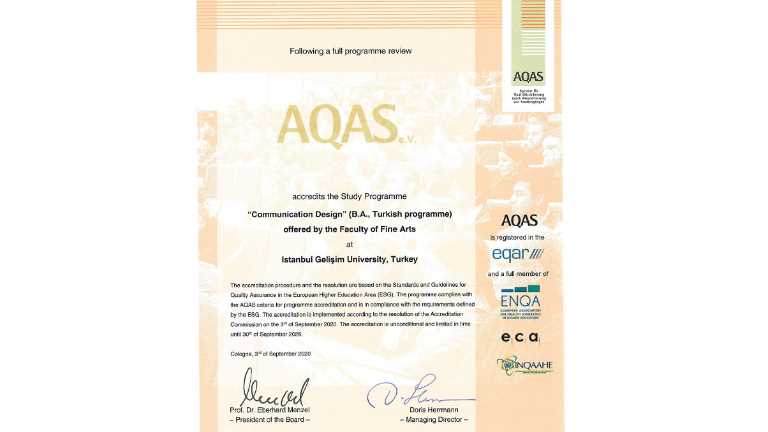 İletişim ve Tasarımı Bölümü AQAS akreditasyon belgesi