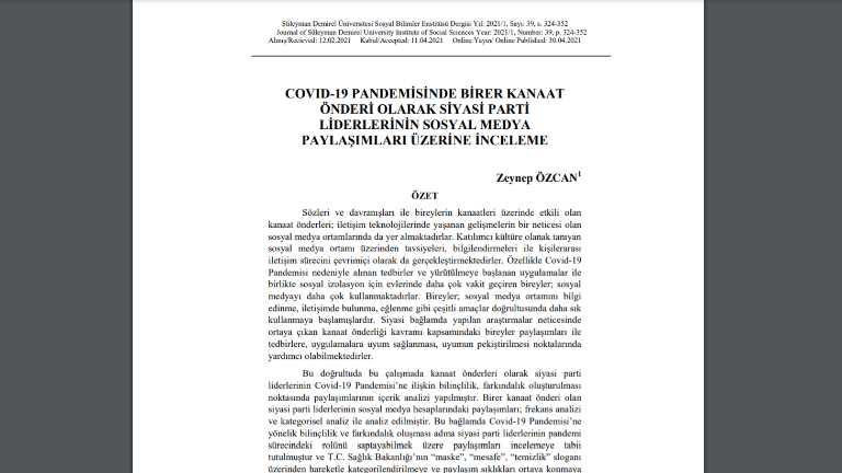 Research Assistant Zeynep Özcan’s Article Published in International Journal