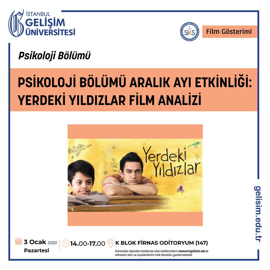 Psikoloji Bölümü Aralık Ayı Etkinliği: Yerdeki Yıldızlar Film Analizi 