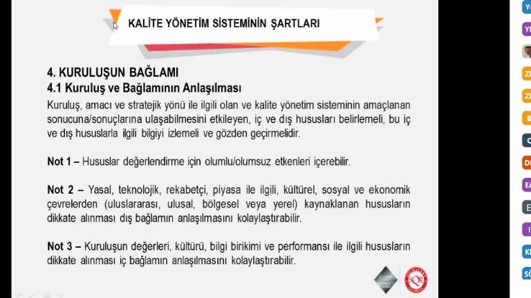 ISO9001:2005 Kalite Yönetim Sistemi Bilgilendirme Eğitimi