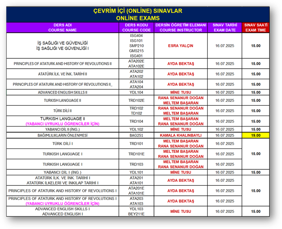 Tek Ders ve Not Yükseltme Sınavları Hakkında