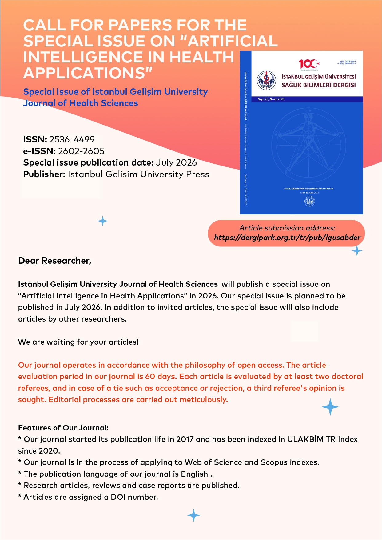 IGUSABDER Call for Papers for the Special Issue on “Artificial Intelligence in Health Applications”