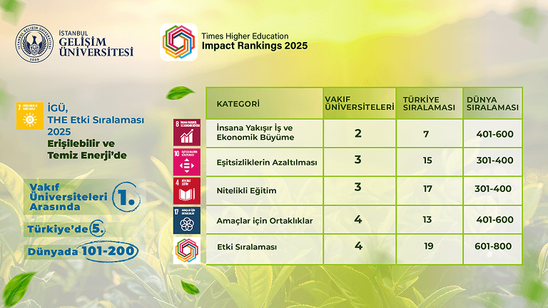 İstanbul Gelişim Üniversitesi, THE Impact Rankings 2025’te Sürdürülebilirlikte Yükselişini Sürdürdü