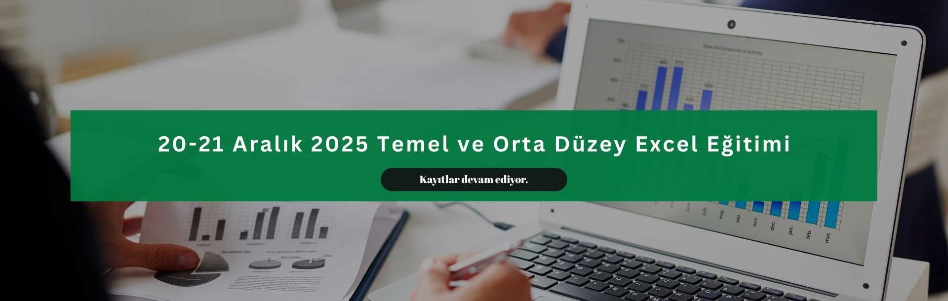 Excel eğitimi tanıtım görseli: grafikler ve kayıt duyurusu.