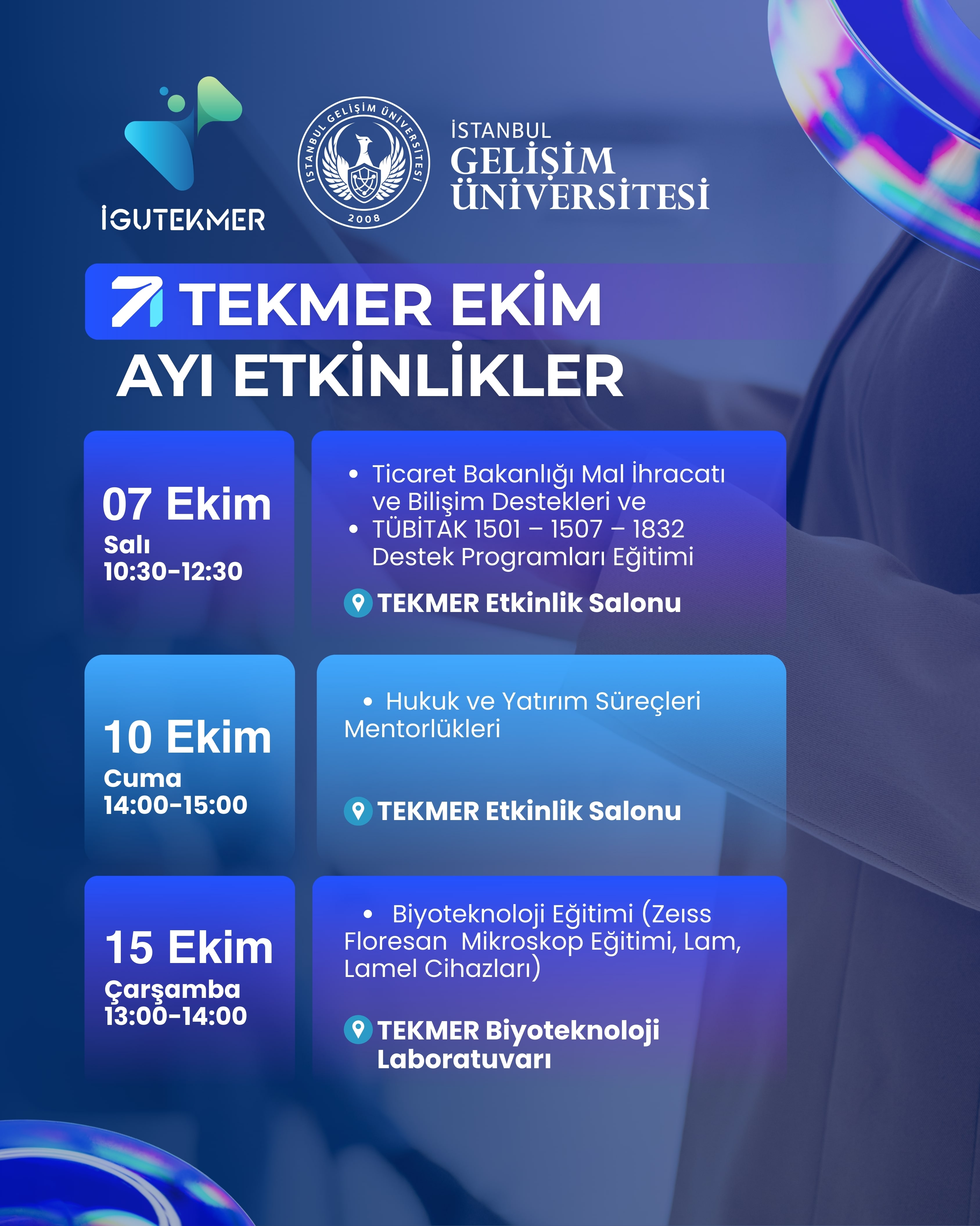 🚀 GELİŞİM ÜNİVERSİTESİ TEKMER EKİM AYI ETKİNLİK TAKVİMİ YAYINDA!