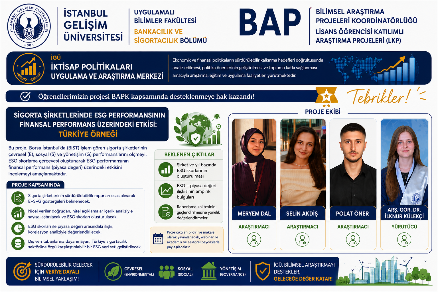 İGÜ Öğrencilerinin ESG ve Sigortacılık Alanındaki Projesine BAPK Desteği