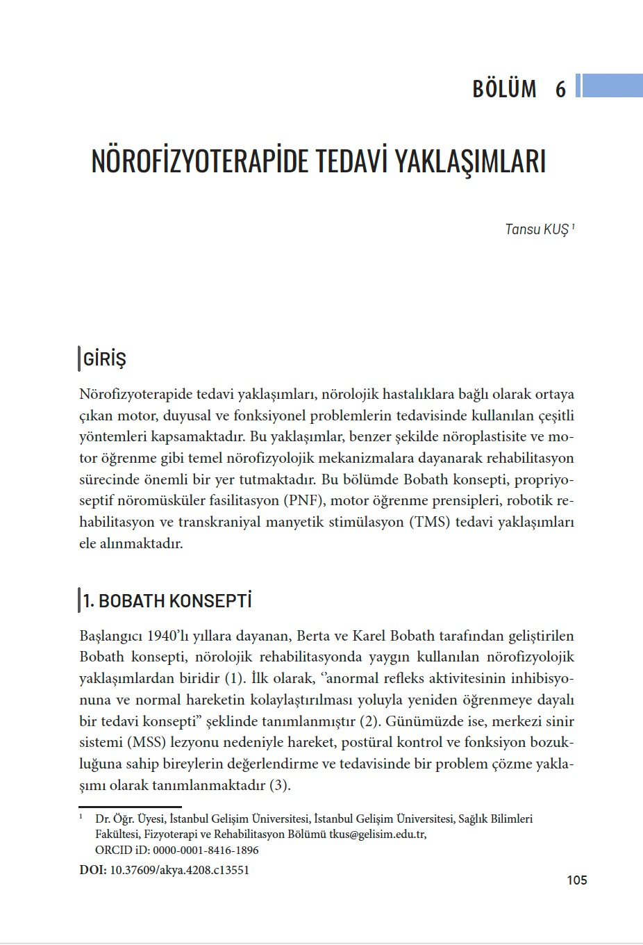 Nörofizyoterapide Tedavi Yaklaşımları bölümünün ilk sayfası