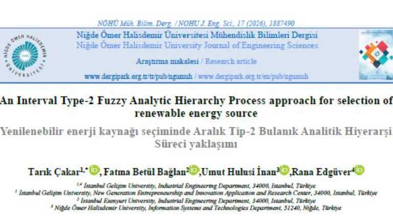 Prof. Dr. Tarık Çakar's new study in the field of renewable energy has been published.